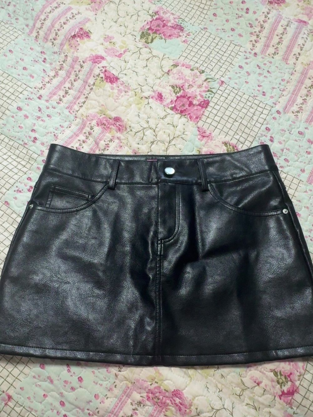 Edikted Black Leather Skirt